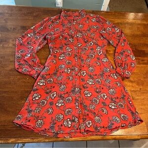 LOFT Orange Floral Long Sleeve Dress size 2 with pockets